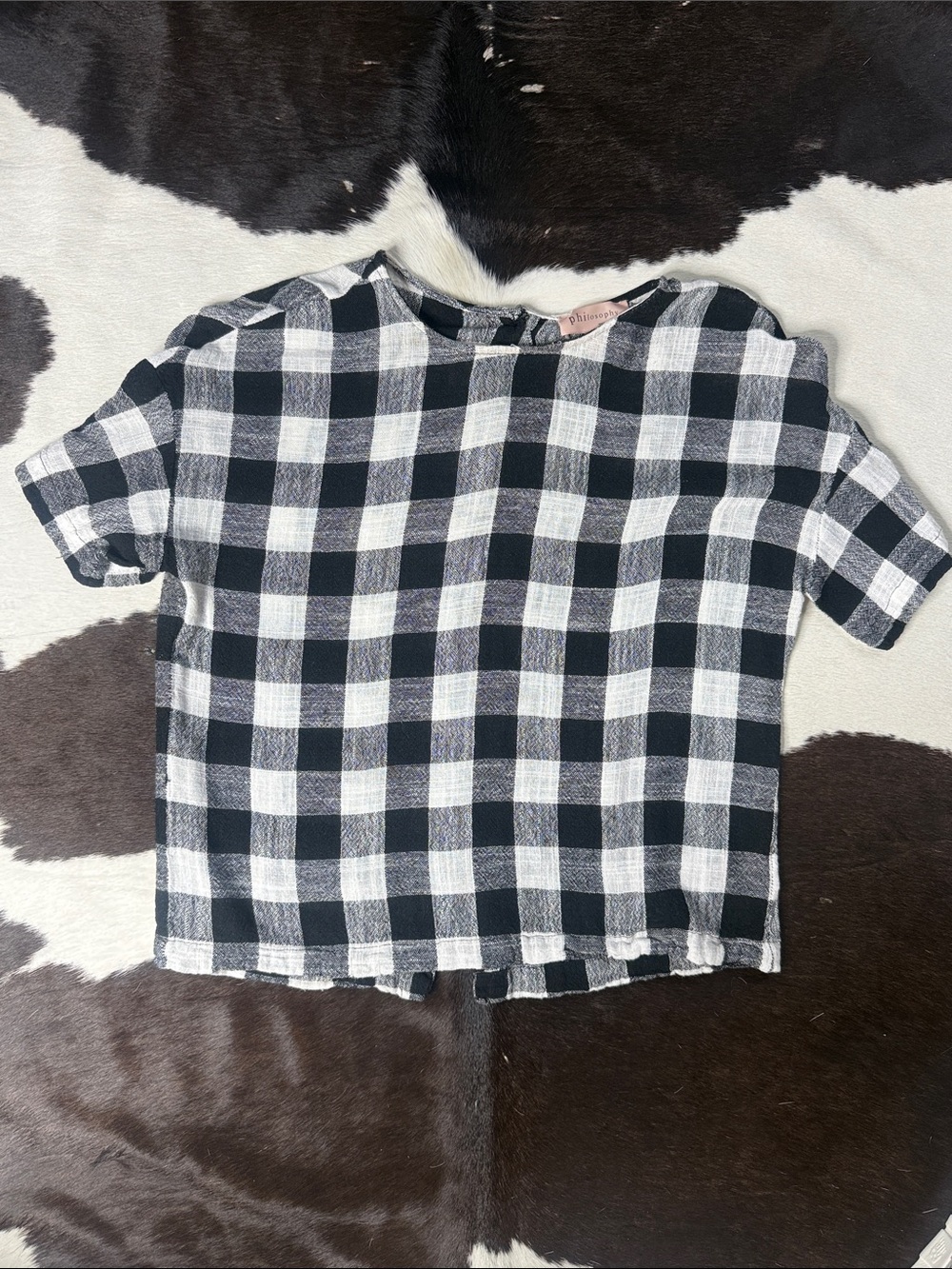 Philosophy Black & White Checked Short Sleeve Blouse